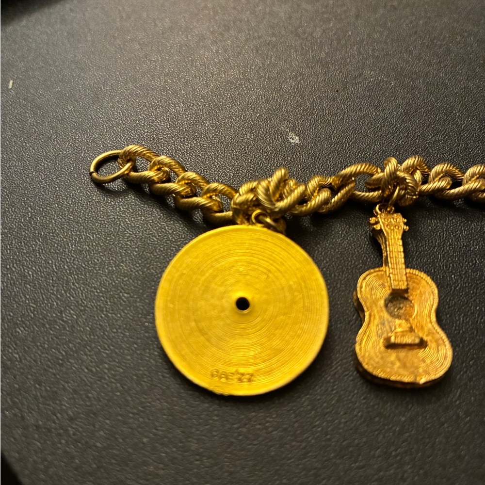 Gold Charm Bracelet with Guitar and Elvis Stamp - Picture 8 of 10
